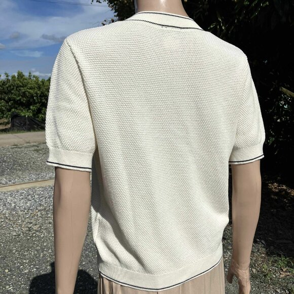 CHANEL Uniform Short Sleeve Creamy Beige Cotton Shirt Embroidered Logo No. 5 - Picture 4 of 10